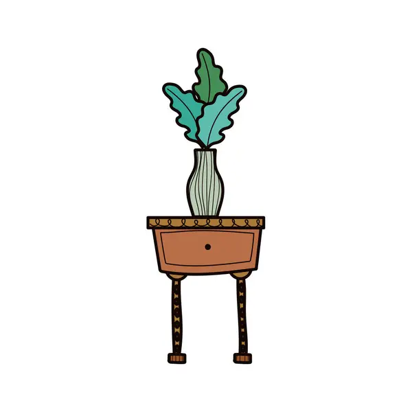 Table and vase plant decoration icon — ストックベクタ