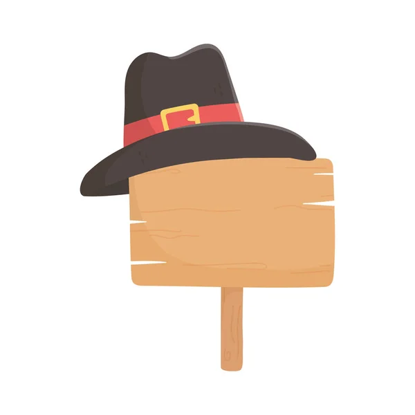 Happy thanksgiving day wooden sign pilgrim hat — Stock vektor