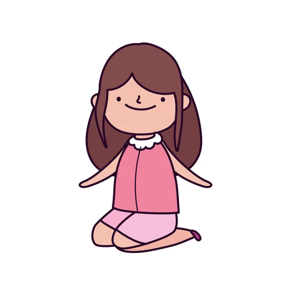 Cute little girl on the knees cartoon — Stock Vector