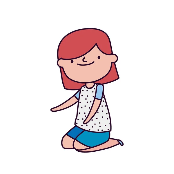 Cute little girl on the knees cartoon — стоковый вектор