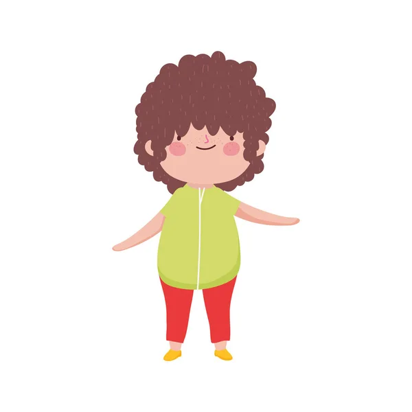 Cute little boy with curly hair on white background - Stok Vektor