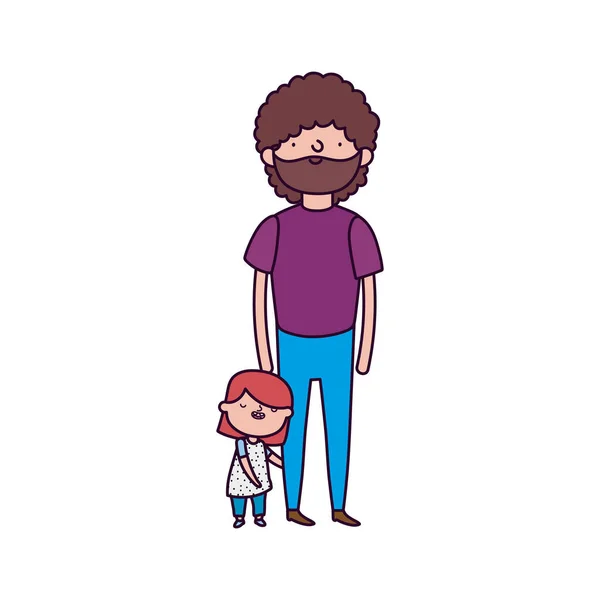 Father and little daughter standing on white background — Stock Vector