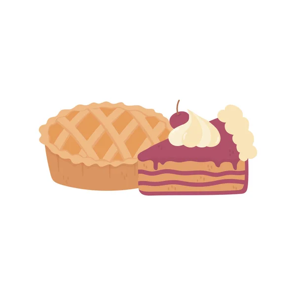 Happy thanksgiving day sweet pie and slice cake — Stockvektor