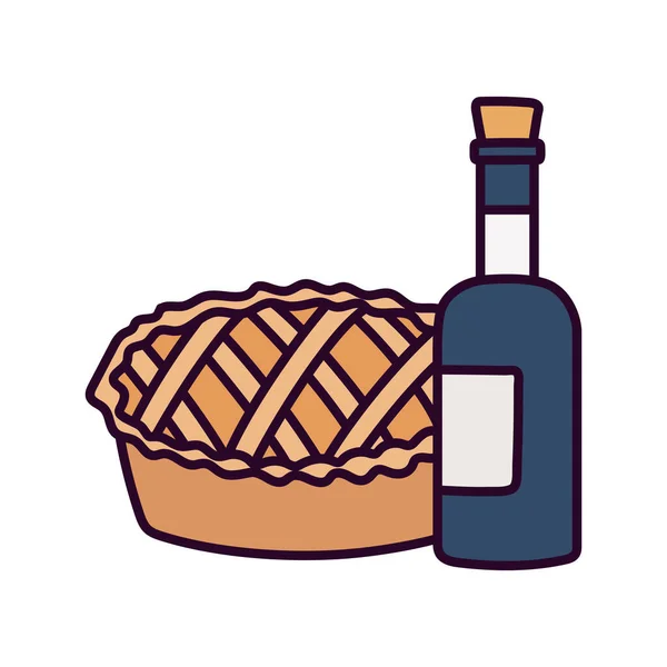 Happy thanksgiving day sweet pie and wine bottle — Stockvektor