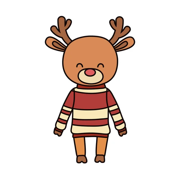 Merry christmas celebration cute reindeer with sweater decoration — Stok Vektör