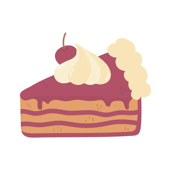 Slice cake with cherry cream on white background — Image vectorielle