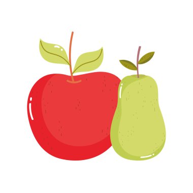 fresh fruits apple and pear on white background