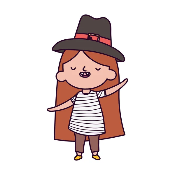 Happy thanksgiving day little girl with pilgrim hat — Vector de stock