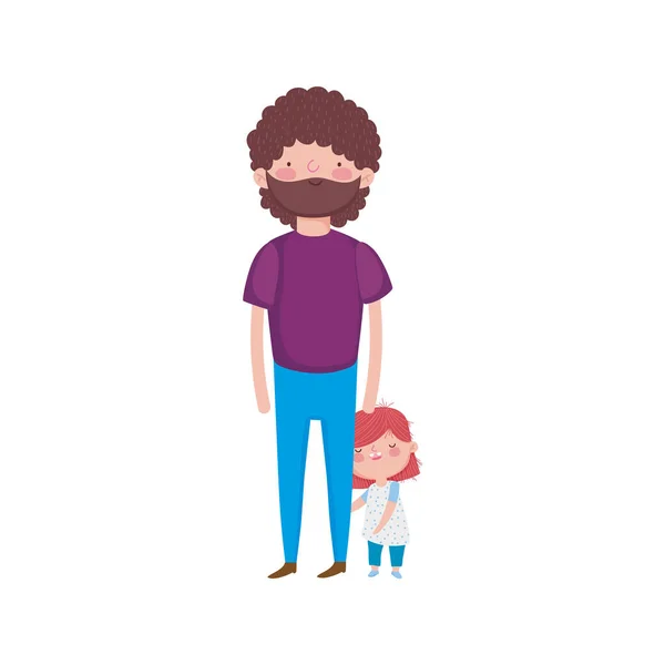 Father and little daughter standing on white background — Vector de stock