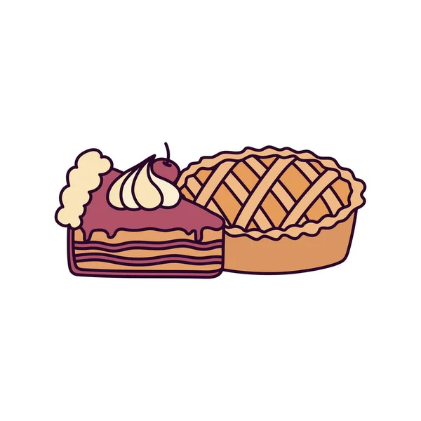 Happy thanksgiving day sweet pie and slice cake — Vector de stock