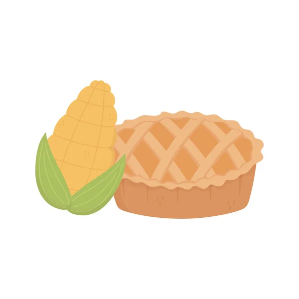 Happy thanksgiving day sweet pie and corn — Stockvektor