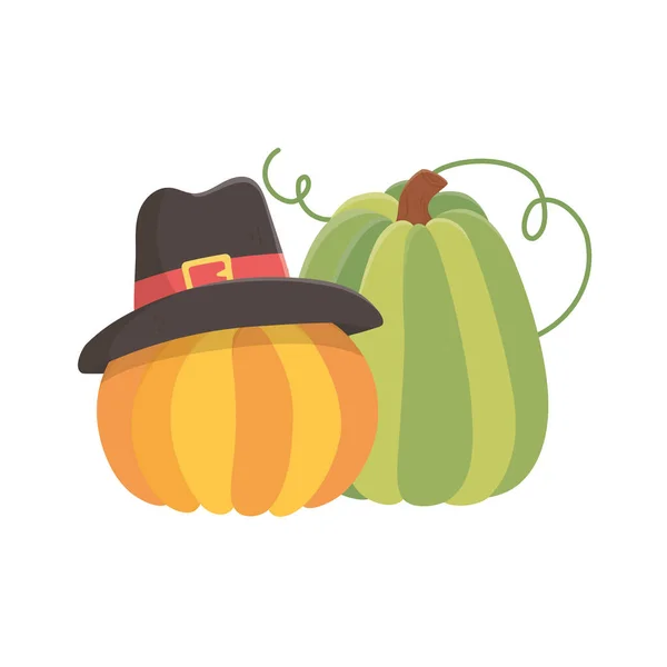 Happy thanksgiving day pumpkin with pilgrim hat — Vector de stock