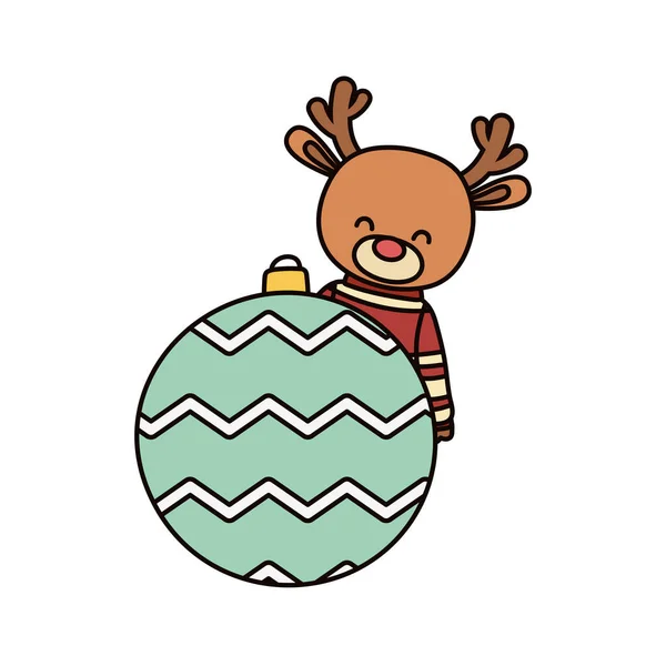 Merry christmas celebration cute deer with sweater and ball decoration — стоковый вектор