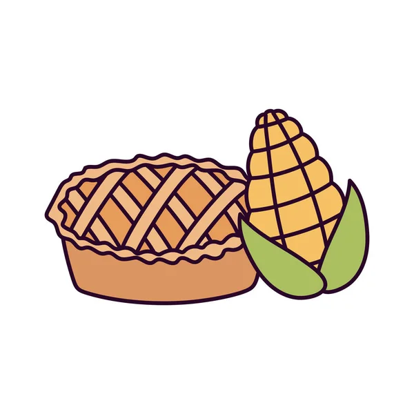 Happy thanksgiving day sweet pie and corn — Vector de stock