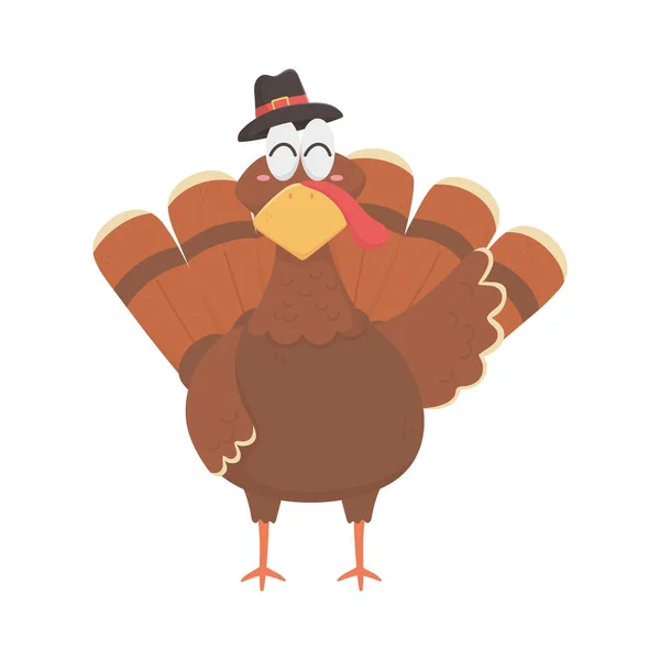 Happy thanksgiving day turkey with pilgrim hat — Stockvektor