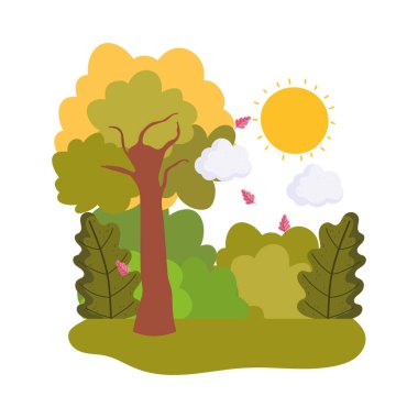 manzara sonbahar ağacı yaprakları çalılar güneş bulutları