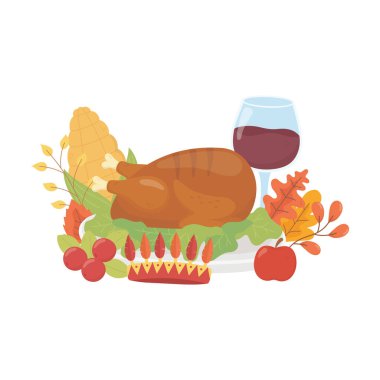 happy thanksgiving day dinner wine corn and turkey apple