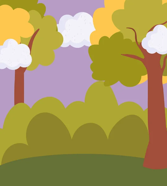 Landscape meadow bush trees sky scene — Vettoriale Stock