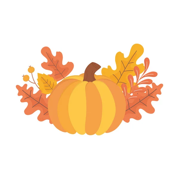 Glücklicher Erntedank Kürbis Herbst Blätter Laub — Stockvektor