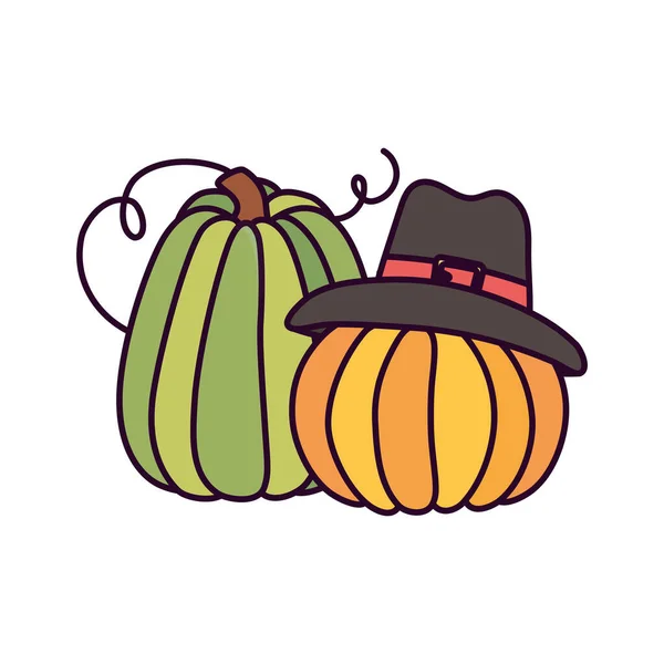 Happy thanksgiving day pumpkin with pilgrim hat — стоковый вектор