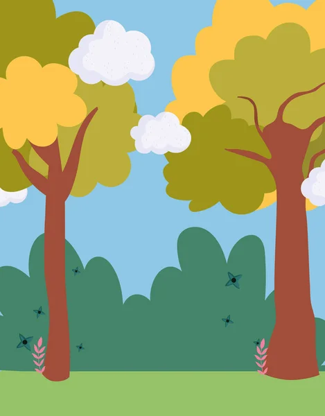 Landscape meadow bush trees sky scene — Image vectorielle