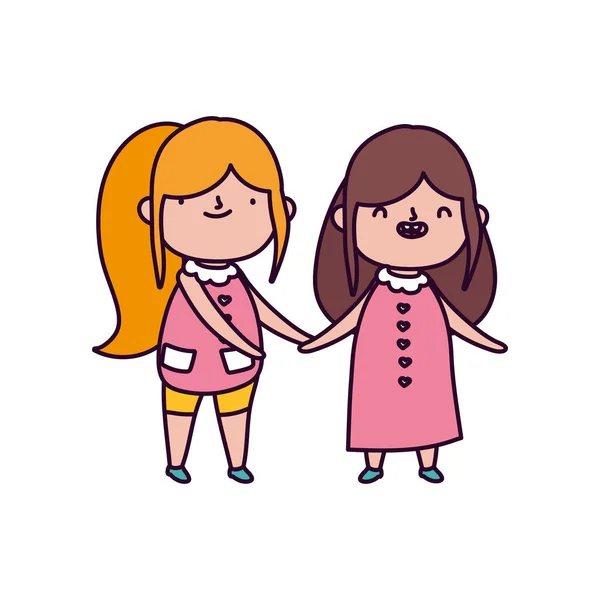 Mignonnes petites filles tenant la main sur fond blanc — Image vectorielle