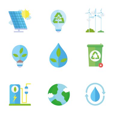 ecology renewable environment recycle icons collection