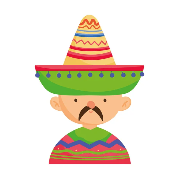 Man in clothes hat traditional mexican icon — Stockvektor