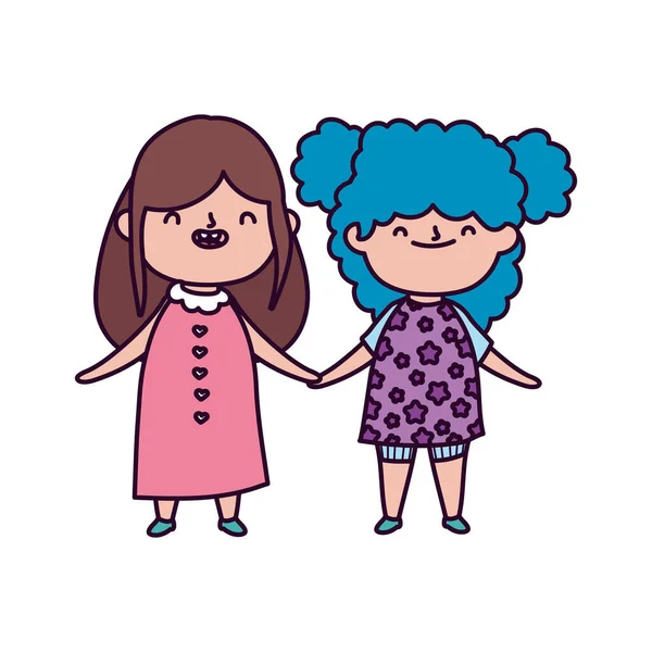 Cute little girls holding hands on white background – Stock-vektor