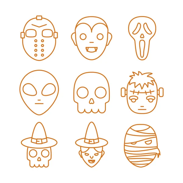 Happy halloween celebration icons set color line —  Vetores de Stock