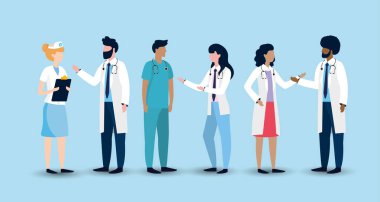 set professional woman and man doctors