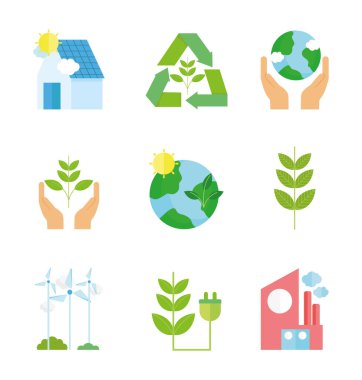 ecology renewable environment recycle icons collection