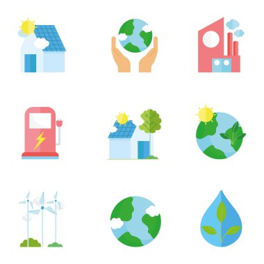 ecology renewable environment recycle icons collection