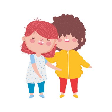 Sevimli küçük çocuk ve kız beyaz arka plan üzerinde sarılma