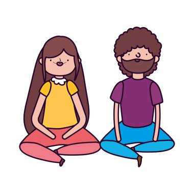 couple sitting characters on white background