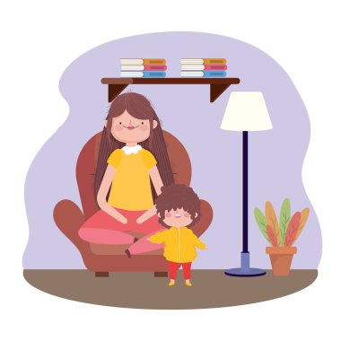 mon and son in the living room happy thanksgiving celebration