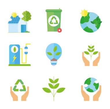 ecology renewable environment recycle icons collection