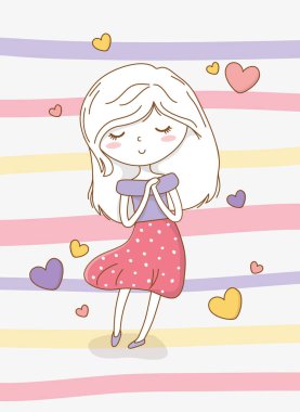 beautiful little girl with pastel colors and hearts