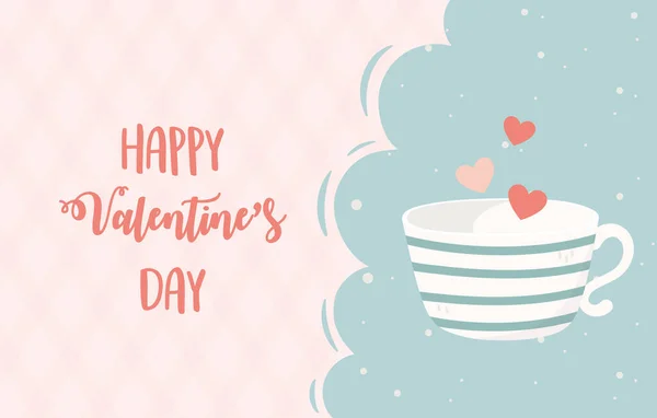 Happy valentines day coffee cup hearts love — Stock Vector