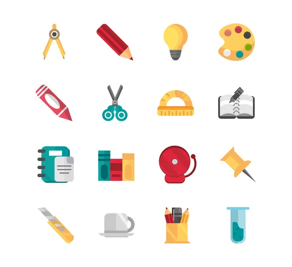 School and education supplies icons set — Archivo Imágenes Vectoriales