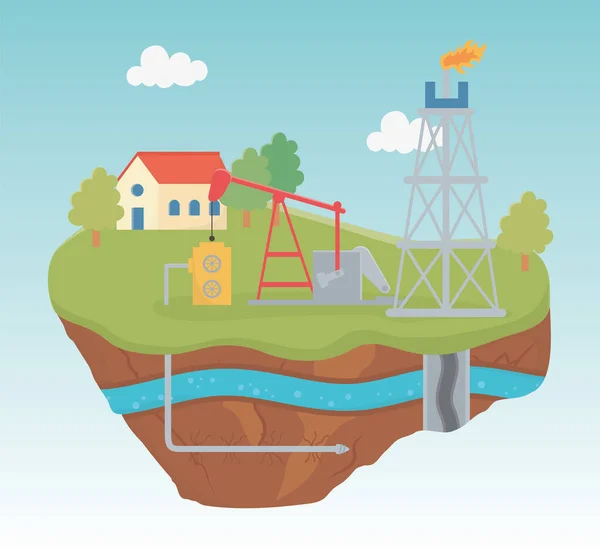 Refinery plant pump gas process exploration fracking — Archivo Imágenes Vectoriales