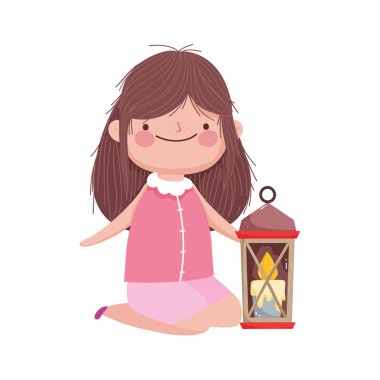 happy thanksgiving day cute little girl with lantern candle