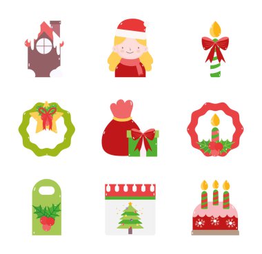 merry christmas decoration ornament icons set