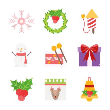 merry christmas decoration ornament icons set