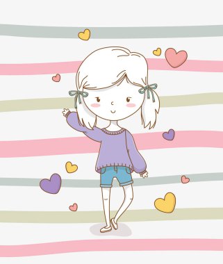 beautiful little girl with pastel colors and hearts