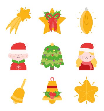 merry christmas decoration ornament icons set