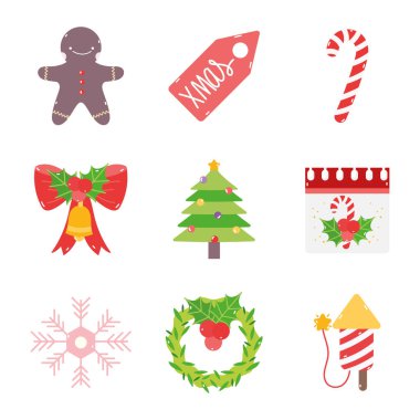 merry christmas decoration ornament icons set