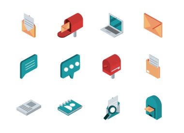 posta posta yazışmaları izometrik simgeler ayarlandı