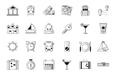 Turizm tatilleri seyahat simgesi ince bir çizgi çizdi