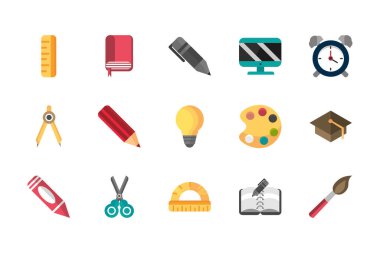 school and education supplies icons set